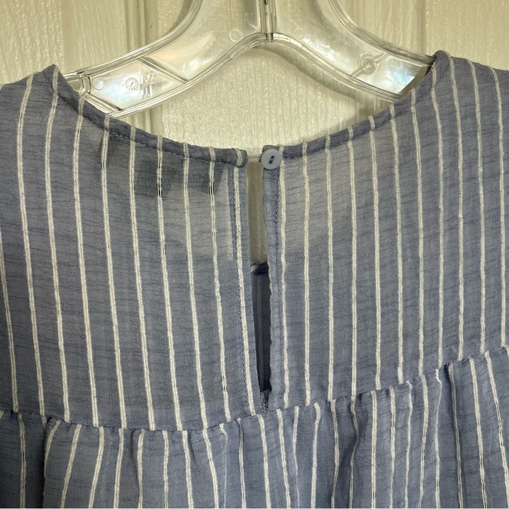 SUSAN BETRO Blue and White Striped Peplum Top | size Medium - Picture 5 of 9